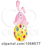 Poster, Art Print Of Pink Easter Bunny Sitting On A Polka Dot Egg