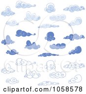Royalty Free Vector Clip Art Illustration Of A Digital Collage Of Swirly Blue Cloud Designs