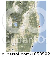 Royalty Free CGI Clip Art Illustration Of A Shaded Relief Map Of Fukushima Japan