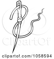 Royalty Free Vector Clip Art Illustration Of A Coloring Page Outline Of A Needle And Thread Character by dero