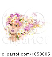 Womans Face With Pink Butterflies And Flowers In Her Hair