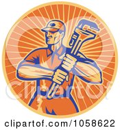 Poster, Art Print Of Retro Orange Plumber And Wrench Logo