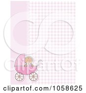 Poster, Art Print Of Pink Gingham And Lace Background With A Baby Girl And Pram