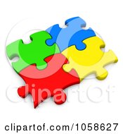 Poster, Art Print Of Four Colorful 3d Puzzle Pieces Connected