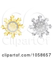 Royalty Free Vector Clip Art Illustration Of A Digital Collage Of 3d Gold And Silver Diamond Star Burst Frames