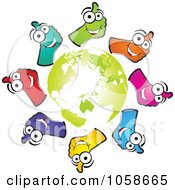 Royalty Free Vector Clip Art Illustration Of Colorful Thumb Up Hands Around A Green Globe