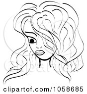 Royalty Free Vector Clip Art Illustration Of A Black And White Womans Face With Long Hair