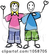 Royalty Free Vector Clip Art Illustration Of A Stick Couple Waving