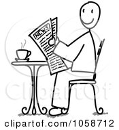 Royalty Free Vector Clip Art Illustration Of A Stick Man Reading The News At A Cafe