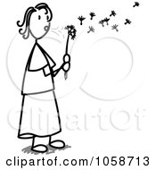 Royalty Free Vector Clip Art Illustration Of A Stick Woman Blowing A Dandelion
