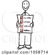Poster, Art Print Of Happy Stick Businessman Holding A Check List