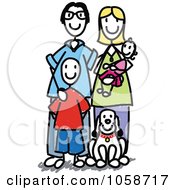 Poster, Art Print Of Stick Family And Pet Dog