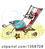 Royalty-Free Vector Clip Art Illustration of a Stick Boy Drinking Coconut Milk On A Beach by Frog974 #COLLC1058728-0066