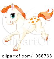 Royalty Free Vector Clip Art Illustration Of A Running Freckled White Pony With Orange Hair by Pushkin