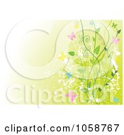 Royalty Free Vector Clip Art Illustration Of A Grungy Spring Time Background Of Vines And Butterflies On Green