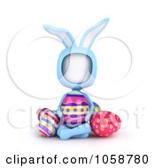 Poster, Art Print Of 3d Ivory Man In A Bunny Costume Seated With Easter Eggs