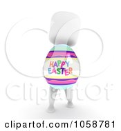 Royalty Free CGI Clip Art Illustration Of A 3d Ivory Man Holding A Happy Easter Egg