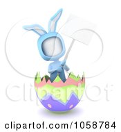 Poster, Art Print Of 3d Ivory Man Wearing A Bunny Custume In An Easter Egg Shell With A Blank Sign