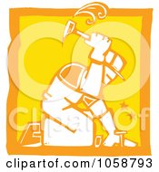 Royalty Free Vector Clip Art Illustration Of An Orange And Yellow Woodcut Styled Roofer by xunantunich