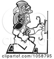 Poster, Art Print Of Black And White Woodcut Styled Mayan Electrician