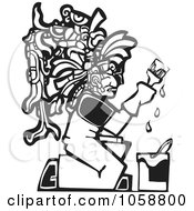 Poster, Art Print Of Black And White Woodcut Styled Mayan Painter