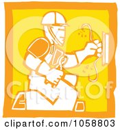 Poster, Art Print Of Orange And Yellow Woodcut Styled Electrician