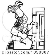 Royalty Free Vector Clip Art Illustration Of A Black And White Woodcut Styled Mayan Plumber by xunantunich