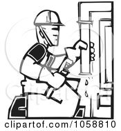 Poster, Art Print Of Black And White Woodcut Styled Plumber