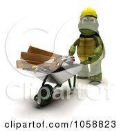 Poster, Art Print Of 3d Tortoise Builder Pushing Tools In A Wheelbarrow