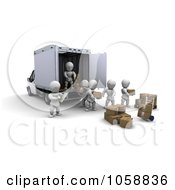 Royalty Free CGI Clip Art Illustration Of 3d White Characters Working Together To Load A Van With Boxes