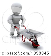 Poster, Art Print Of 3d White Character Gardener Pushing A Wheelbarrow