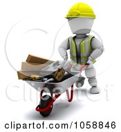 Poster, Art Print Of 3d White Character Builder Pushing A Wheelbarrow Of Tools