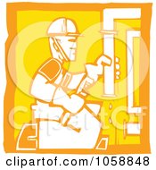 Poster, Art Print Of Orange And Yellow Woodcut Styled Plumber