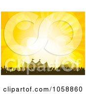 Poster, Art Print Of Concert Crowd Of Hands Near Tents At A Festival Over Yellow With Flares