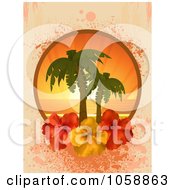 Poster, Art Print Of Hibiscus Flower Frame With Palm Trees At Sunset Over Grungy Pink