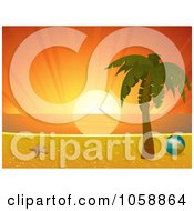 Poster, Art Print Of Deep Orange Sunset Over A Tropical Beach Horizon