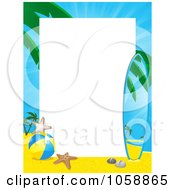 Poster, Art Print Of Tropical Beach And Surf Board Frame With Copyspace