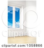 Poster, Art Print Of 3d Modern Empty Room With Tall Windows And Wooden Floors - 1