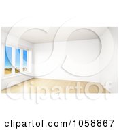 Poster, Art Print Of 3d Modern Empty Room With Tall Windows And Wooden Floors - 2