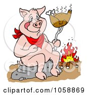 Poster, Art Print Of Pig Roasting A Chicken Over A Fire