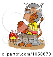 Royalty Free Vector Clip Art Illustration Of A Hungry Cow Eating Ribs By A Fire