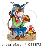 Poster, Art Print Of Cow Eating A Pulled Pork Sandwich By A Fire
