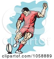 Poster, Art Print Of Retro Rugby Player Kicking