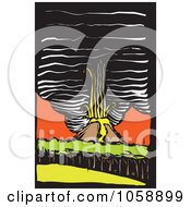 Poster, Art Print Of Woodcut Styled Erupting Volcano