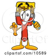 Poster, Art Print Of Paint Brush Mascot Cartoon Character Looking Through A Magnifying Glass