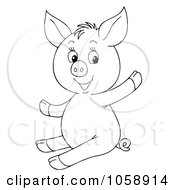 Poster, Art Print Of Outlined Waving Piglet