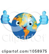 Royalty Free Vector Clip Art Illustration Of A Happy Earth Holding Two Thumbs Up by Pushkin