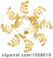 Royalty Free Vector Clip Art Illustration Of 3d Golden Euro Symbols Circling A Globe by Andrei Marincas