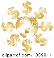 Poster, Art Print Of 3d Golden Dollar Symbols Circling A Globe