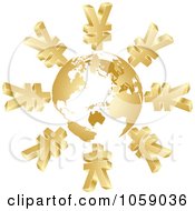 Royalty Free Vector Clip Art Illustration Of 3d Golden Yen Symbols Circling A Globe
